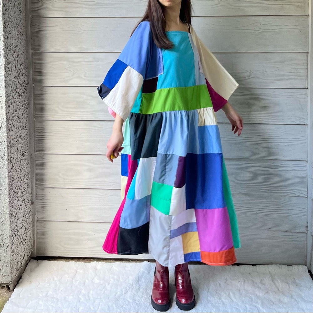 Handmade Quilted Patchwork Colorblock Dress SKU 12157 - Picture 12 of 14